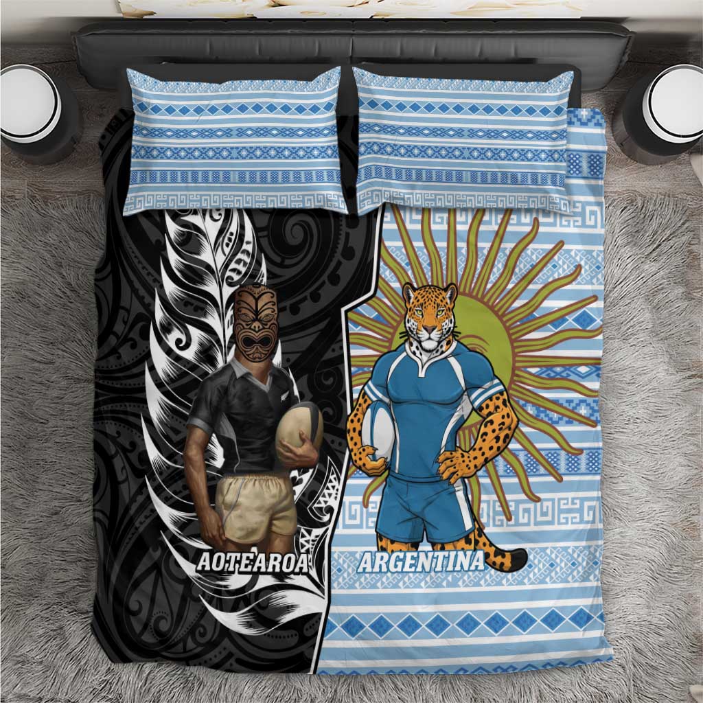 New Zealand Argentina Rugby Bedding Set 2025 Los Pumas All Black Together LT14 Black - Polynesian Pride