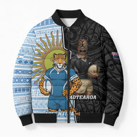 New Zealand Argentina Rugby Custom Bomber Puffer Jacket 2025 Los Pumas All Black Together LT14 Unisex Black - Polynesian Pride