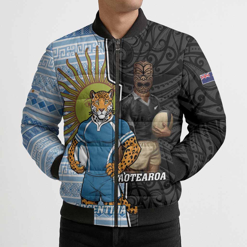 New Zealand Argentina Rugby Custom Bomber Puffer Jacket 2025 Los Pumas All Black Together LT14 - Polynesian Pride