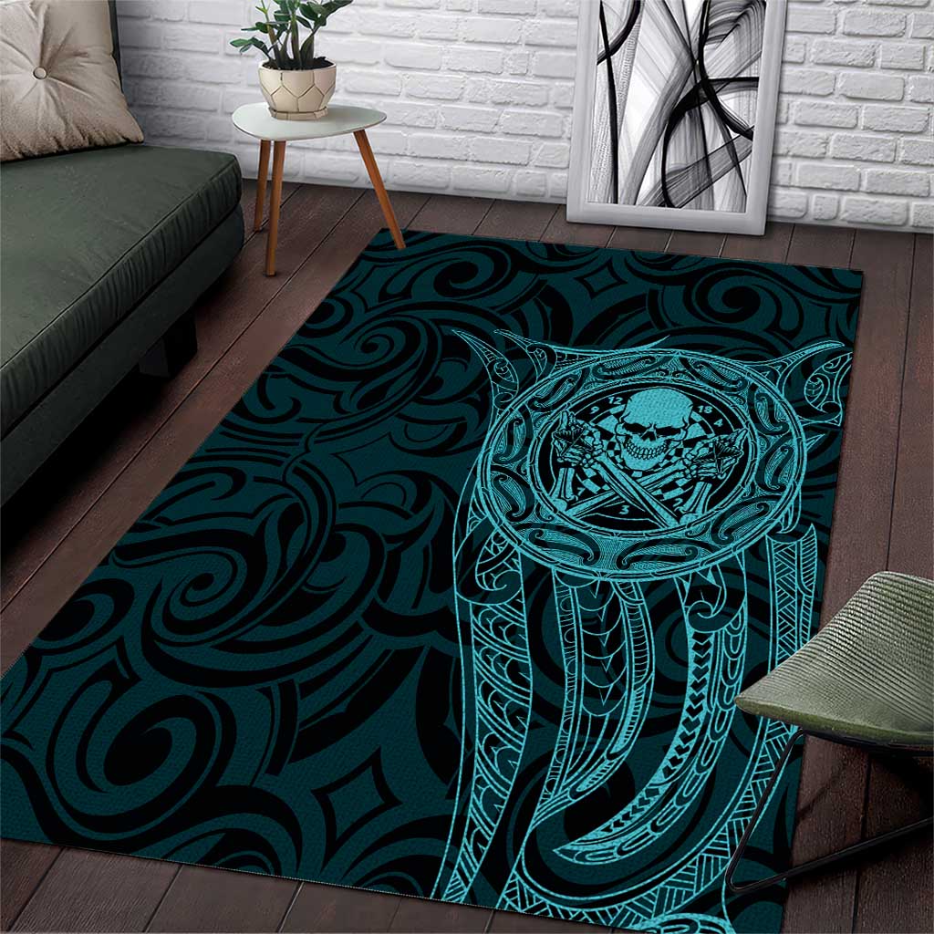 New Zealand Skull Darts Area Rug Aotearoa Maori Chest Tattoo Stylized Teal LT14 Teal - Polynesian Pride