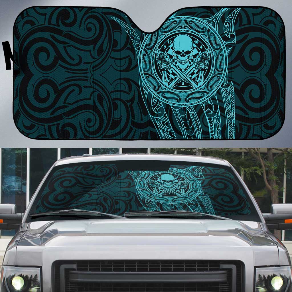 New Zealand Skull Darts Auto Sun Shade Aotearoa Maori Chest Tattoo Stylized Teal LT14 Teal - Polynesian Pride