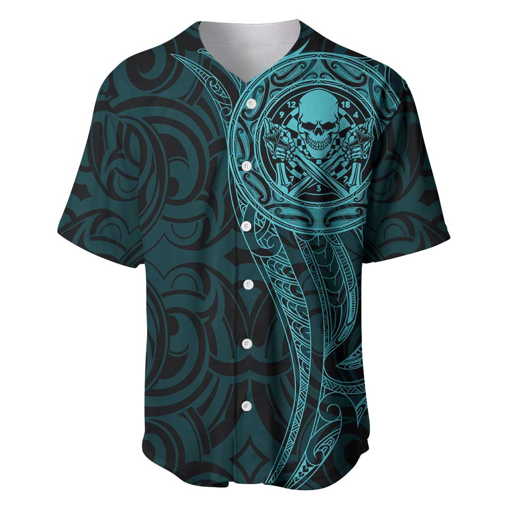 New Zealand Skull Darts Baseball Jersey Aotearoa Maori Chest Tattoo Stylized Teal LT14 Teal - Polynesian Pride