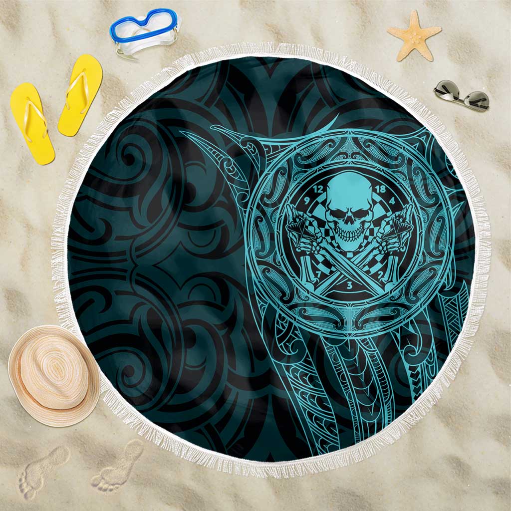 New Zealand Skull Darts Beach Blanket Aotearoa Maori Chest Tattoo Stylized Teal LT14 One Size 150cm Teal - Polynesian Pride