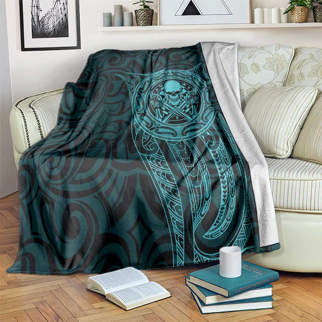 New Zealand Skull Darts Blanket Aotearoa Maori Chest Tattoo Stylized Teal LT14 Teal - Polynesian Pride