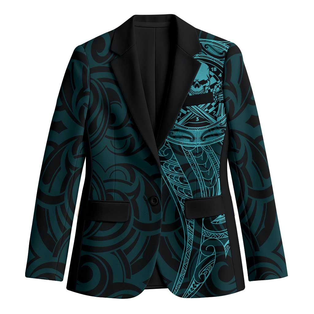 New Zealand Skull Darts Blazer Aotearoa Maori Chest Tattoo Stylized Teal LT14 Unisex Teal - Polynesian Pride