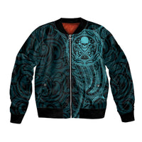 New Zealand Skull Darts Bomber Jacket Aotearoa Maori Chest Tattoo Stylized Teal LT14 Unisex Teal - Polynesian Pride