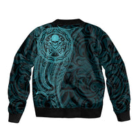 New Zealand Skull Darts Bomber Jacket Aotearoa Maori Chest Tattoo Stylized Teal LT14 - Polynesian Pride
