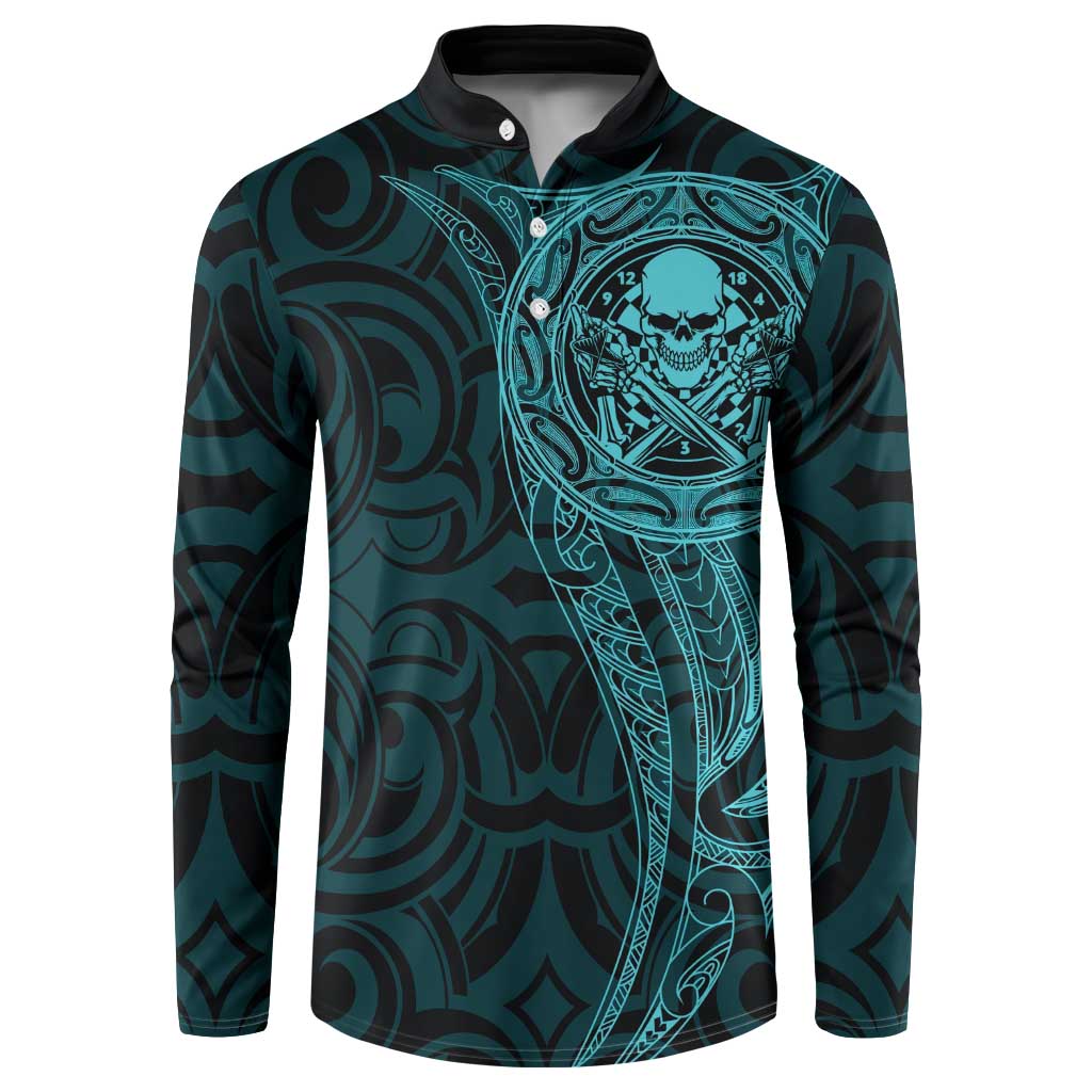 New Zealand Skull Darts Button Sweatshirt Aotearoa Maori Chest Tattoo Stylized Teal LT14 Teal - Polynesian Pride