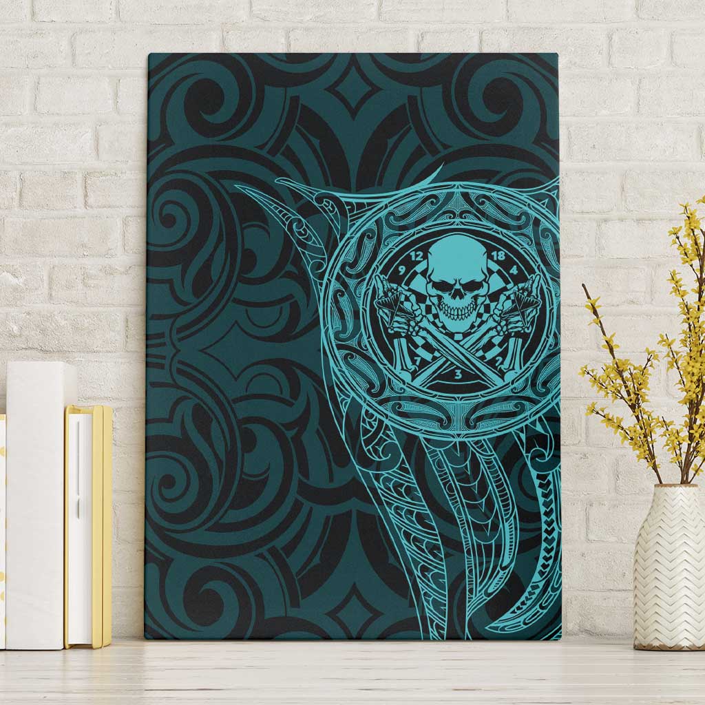 New Zealand Skull Darts Canvas Wall Art Aotearoa Maori Chest Tattoo Stylized Teal LT14 Without Frame Teal - Polynesian Pride