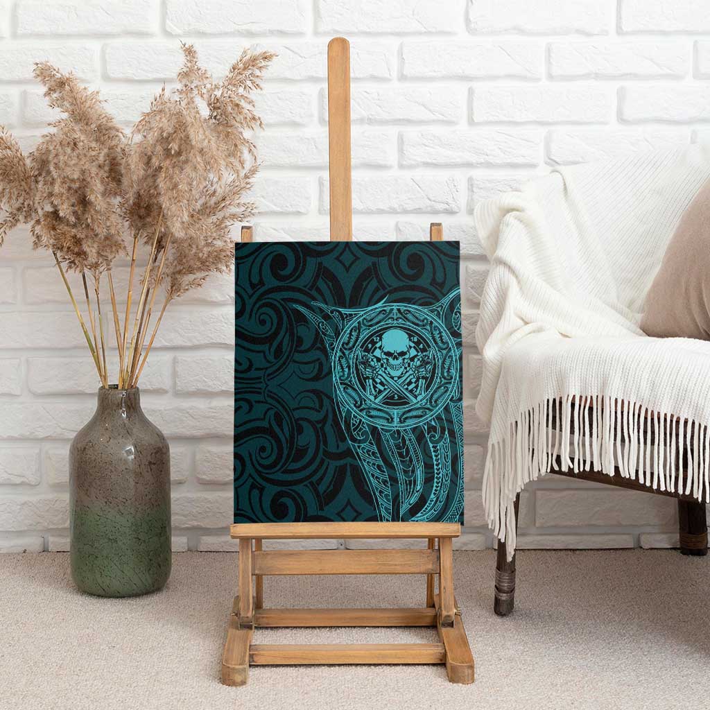 New Zealand Skull Darts Canvas Wall Art Aotearoa Maori Chest Tattoo Stylized Teal LT14 - Polynesian Pride