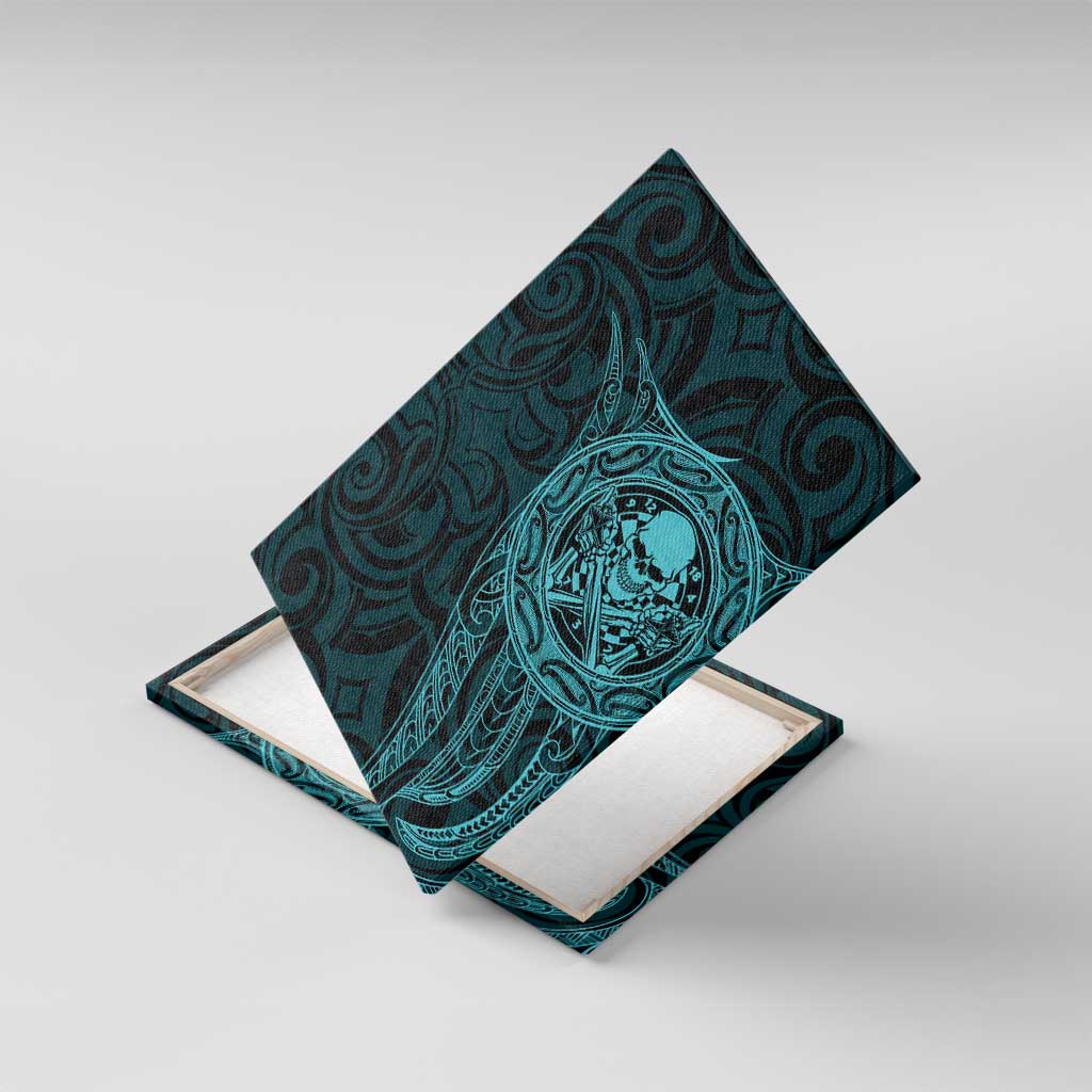 New Zealand Skull Darts Canvas Wall Art Aotearoa Maori Chest Tattoo Stylized Teal LT14 With Frame Teal - Polynesian Pride