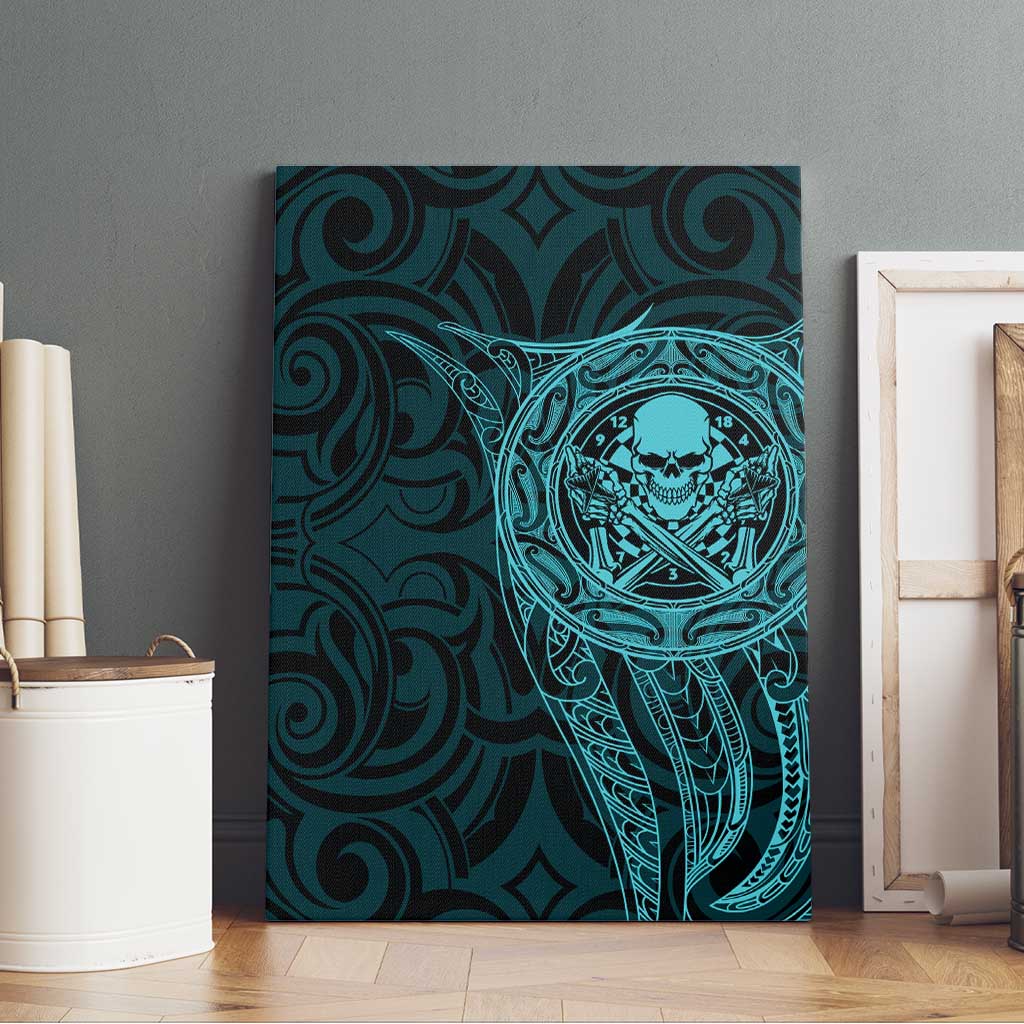 New Zealand Skull Darts Canvas Wall Art Aotearoa Maori Chest Tattoo Stylized Teal LT14 - Polynesian Pride