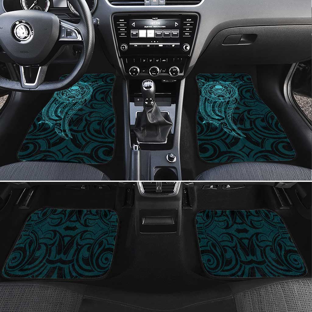 New Zealand Skull Darts Car Mats Aotearoa Maori Chest Tattoo Stylized Teal LT14 Set 4pcs Teal - Polynesian Pride