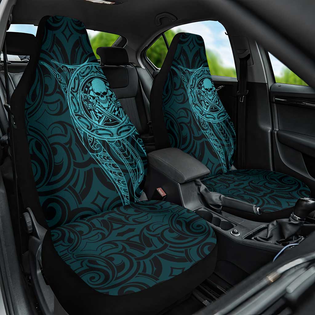 New Zealand Skull Darts Car Seat Cover Aotearoa Maori Chest Tattoo Stylized Teal LT14 One Size Teal - Polynesian Pride