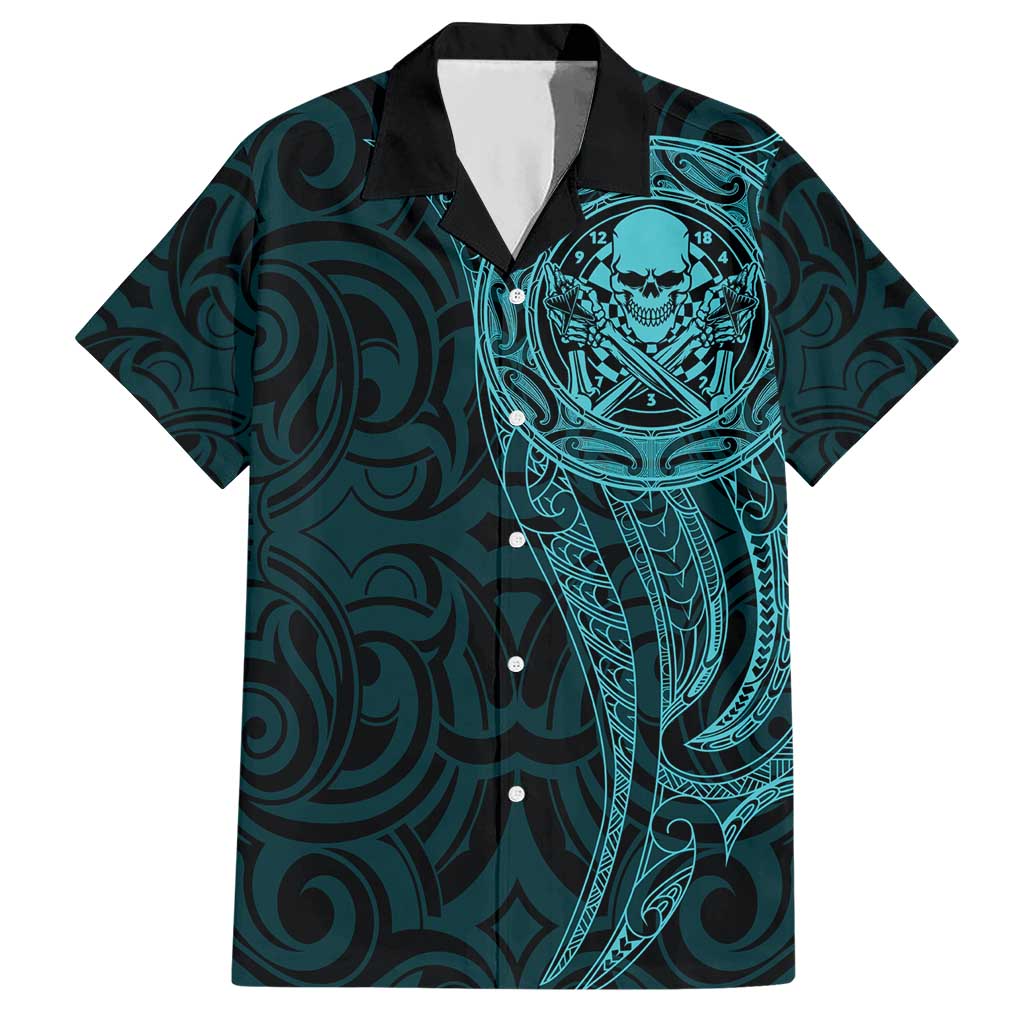 New Zealand Skull Darts Hawaiian Shirt Aotearoa Maori Chest Tattoo Stylized Teal LT14 Teal - Polynesian Pride