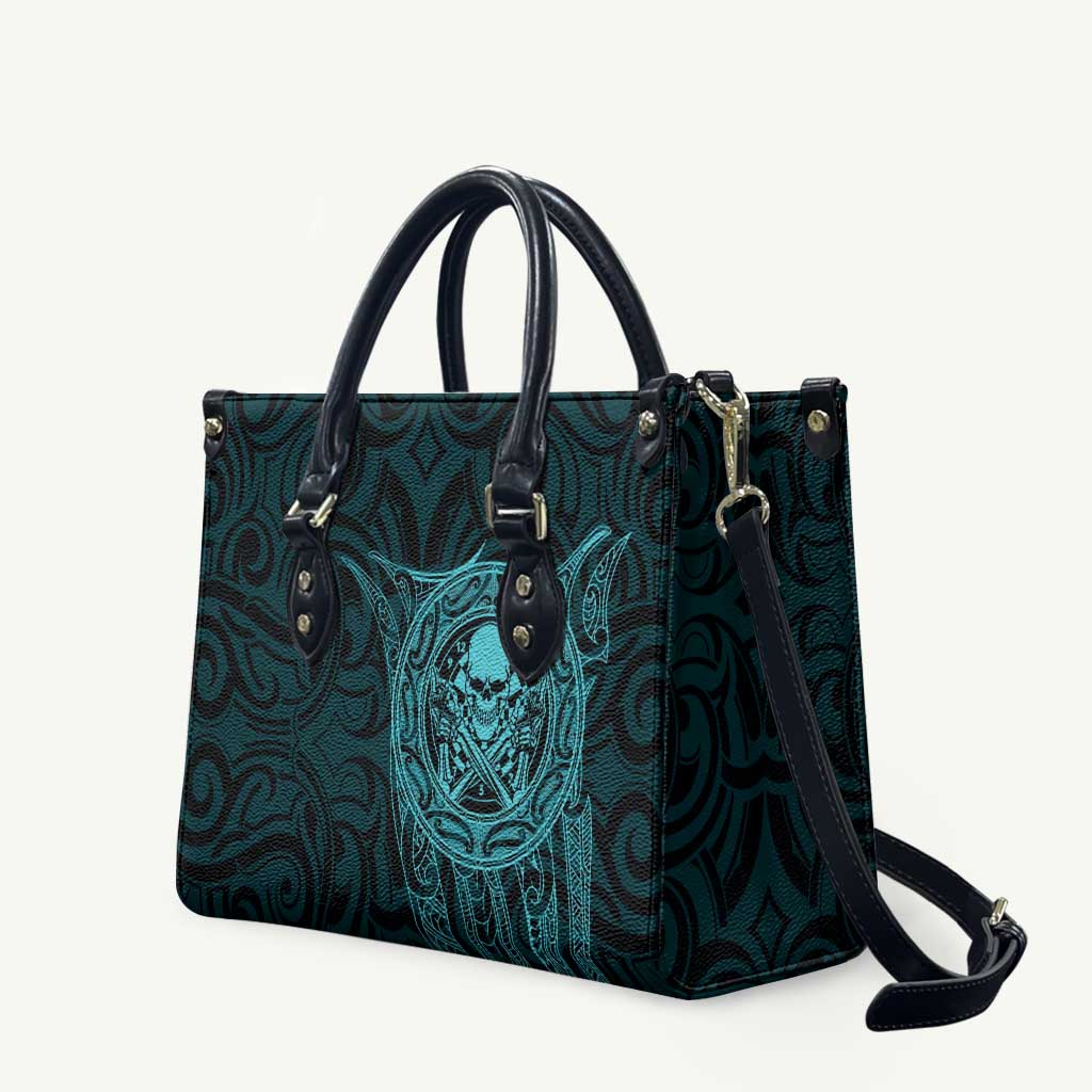 New Zealand Skull Darts Leather Bag Aotearoa Maori Chest Tattoo Stylized Teal LT14 Teal - Polynesian Pride