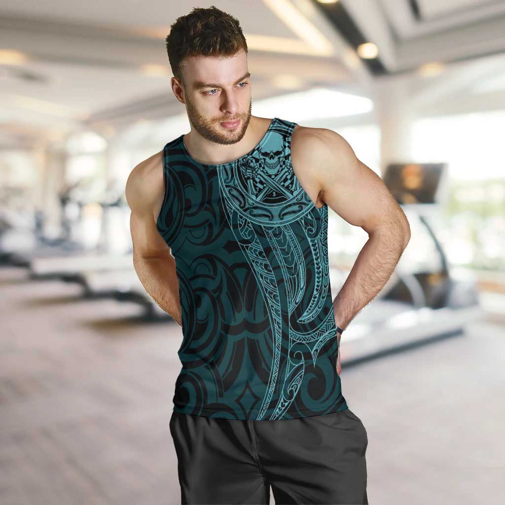 New Zealand Skull Darts Men Tank Top Aotearoa Maori Chest Tattoo Stylized Teal LT14 Teal - Polynesian Pride
