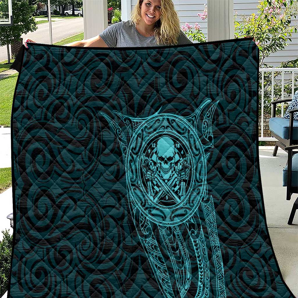 New Zealand Skull Darts Quilt Aotearoa Maori Chest Tattoo Stylized Teal LT14 Teal - Polynesian Pride