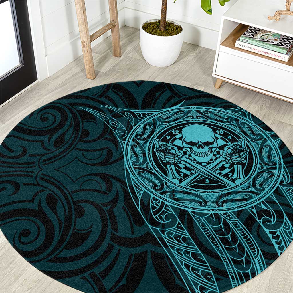 New Zealand Skull Darts Round Carpet Aotearoa Maori Chest Tattoo Stylized Teal LT14 Teal - Polynesian Pride