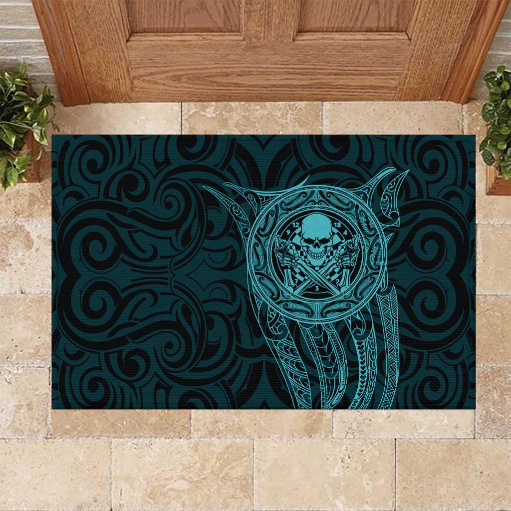 New Zealand Skull Darts Rubber Doormat Aotearoa Maori Chest Tattoo Stylized Teal LT14 Teal - Polynesian Pride