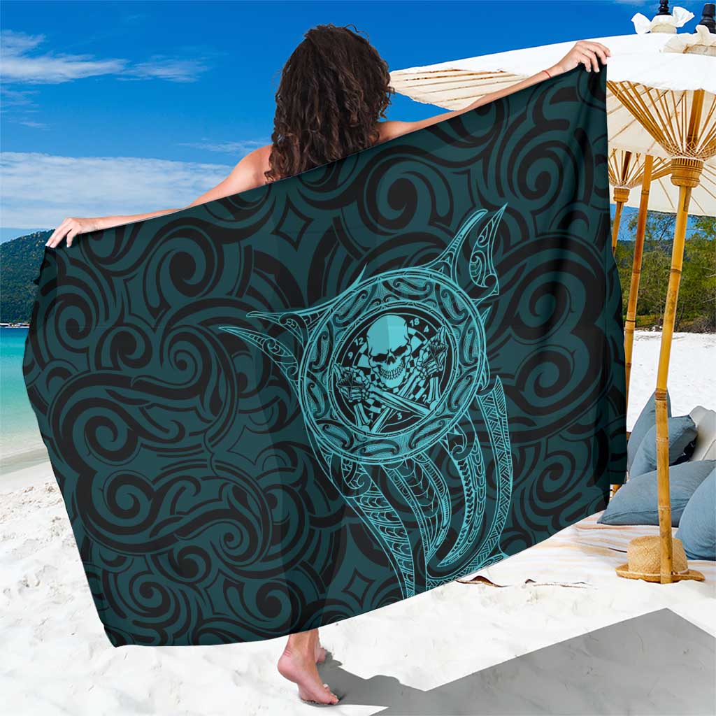 New Zealand Skull Darts Sarong Aotearoa Maori Chest Tattoo Stylized Teal LT14 One Size 44 x 66 inches Teal - Polynesian Pride
