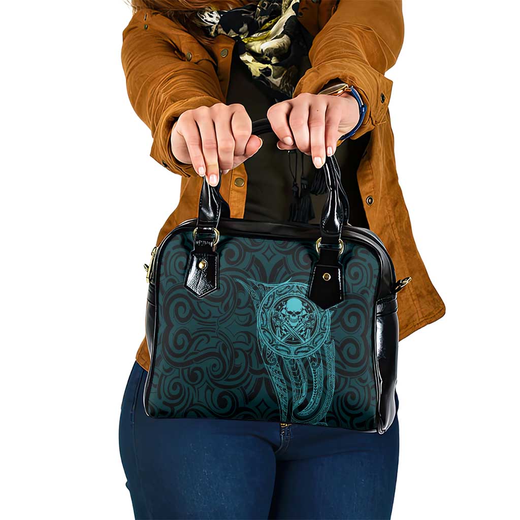 New Zealand Skull Darts Shoulder Handbag Aotearoa Maori Chest Tattoo Stylized Teal LT14 One Size Teal - Polynesian Pride