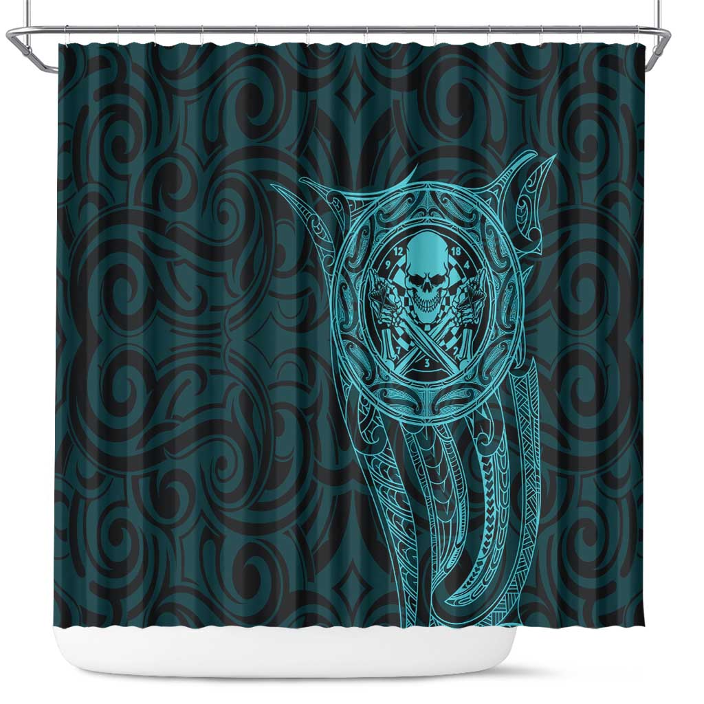 New Zealand Skull Darts Shower Curtain Aotearoa Maori Chest Tattoo Stylized Teal LT14 Teal - Polynesian Pride