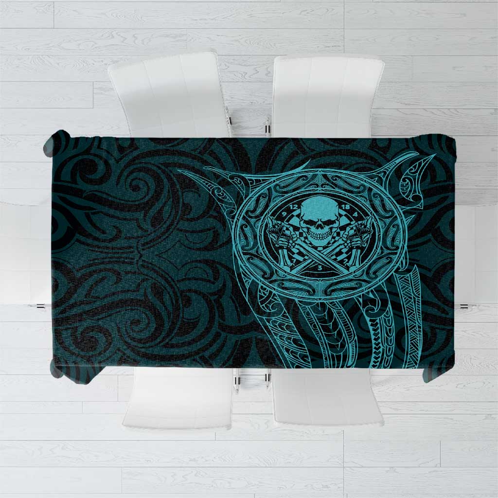 New Zealand Skull Darts Tablecloth Aotearoa Maori Chest Tattoo Stylized Teal LT14 Teal - Polynesian Pride
