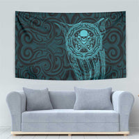 New Zealand Skull Darts Tapestry Aotearoa Maori Chest Tattoo Stylized Teal LT14 - Polynesian Pride