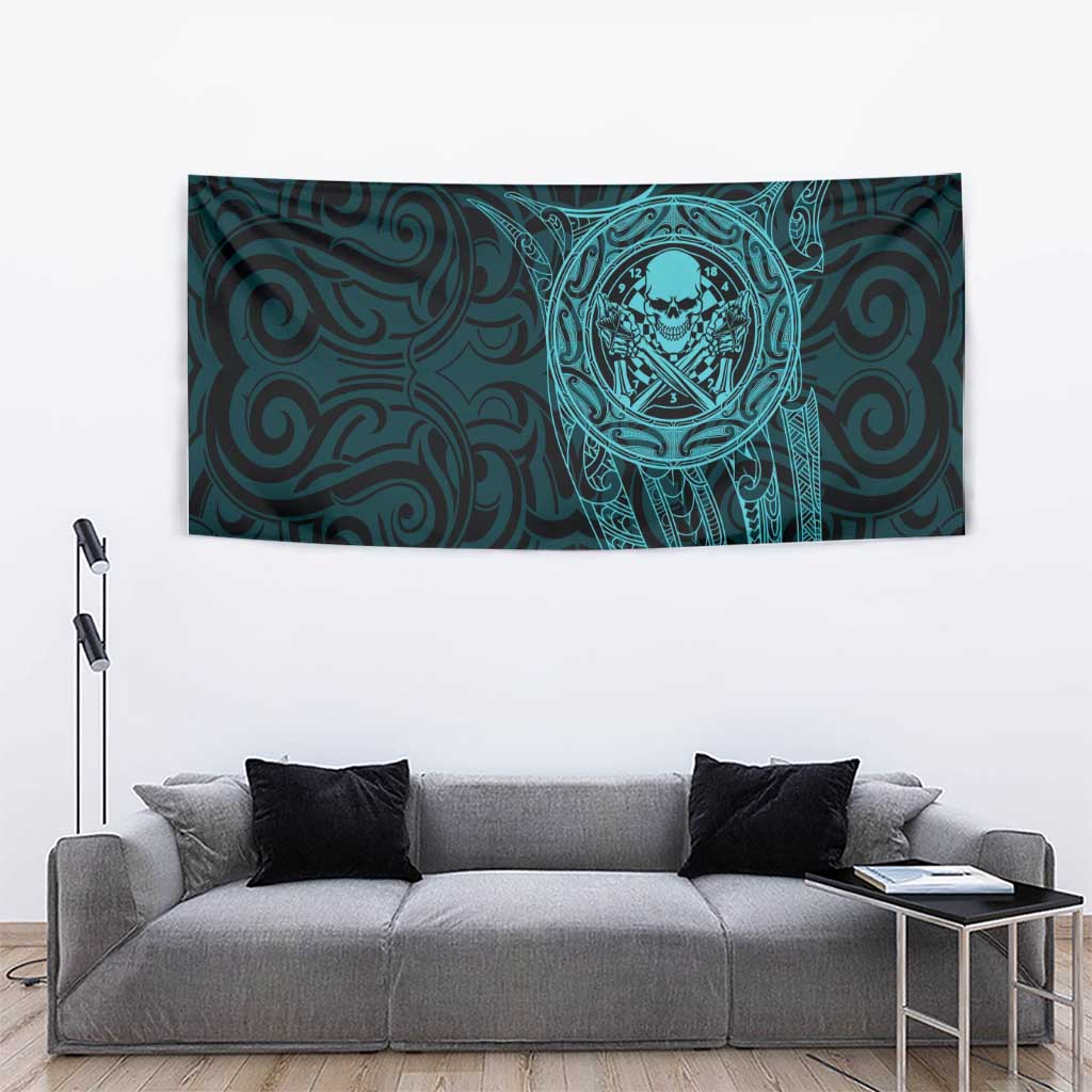 New Zealand Skull Darts Tapestry Aotearoa Maori Chest Tattoo Stylized Teal LT14 - Polynesian Pride