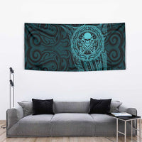 New Zealand Skull Darts Tapestry Aotearoa Maori Chest Tattoo Stylized Teal LT14 - Polynesian Pride
