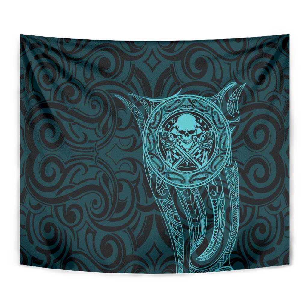 New Zealand Skull Darts Tapestry Aotearoa Maori Chest Tattoo Stylized Teal LT14 - Polynesian Pride