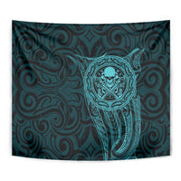 New Zealand Skull Darts Tapestry Aotearoa Maori Chest Tattoo Stylized Teal LT14 - Polynesian Pride