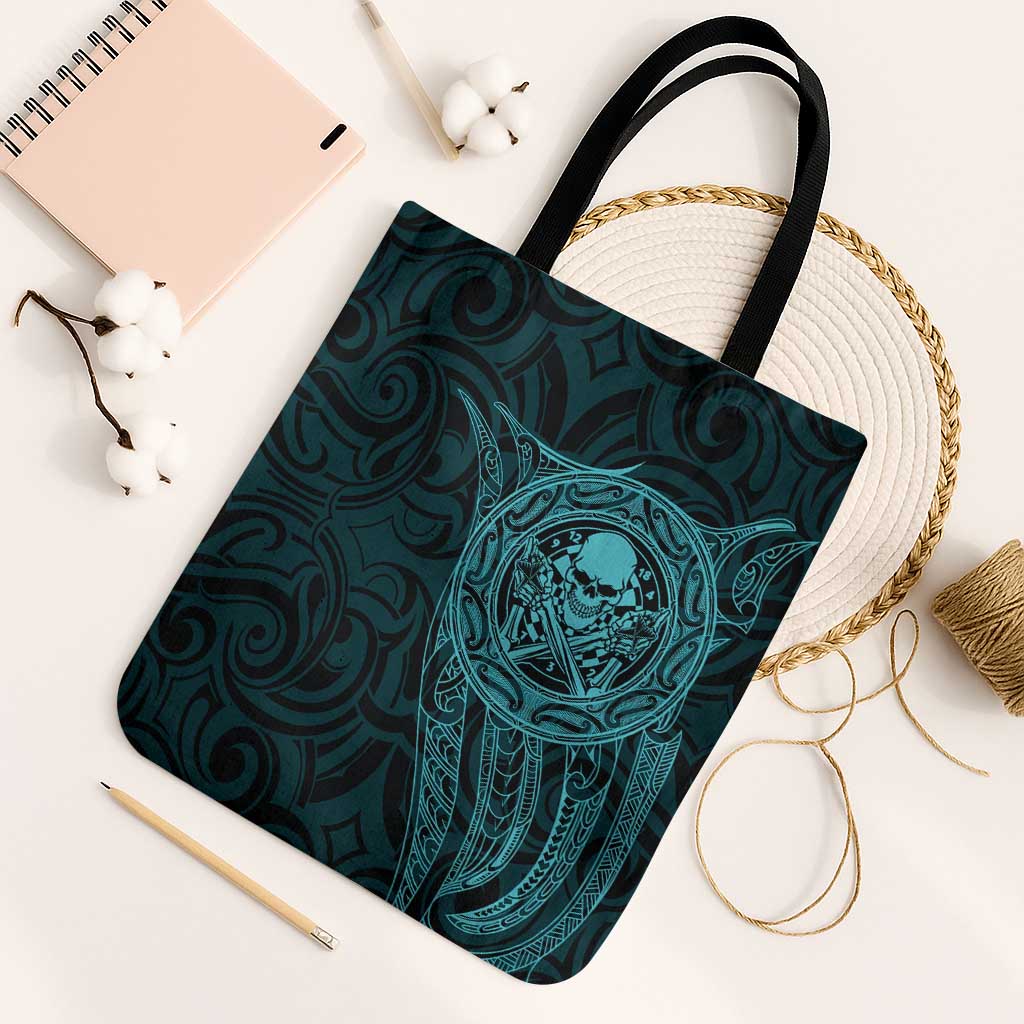 New Zealand Skull Darts Tote Bag Aotearoa Maori Chest Tattoo Stylized Teal LT14 Black Strap One Size Teal - Polynesian Pride