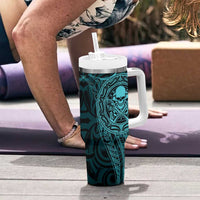 New Zealand Skull Darts Tumbler With Handle Aotearoa Maori Chest Tattoo Stylized Teal LT14 - Polynesian Pride