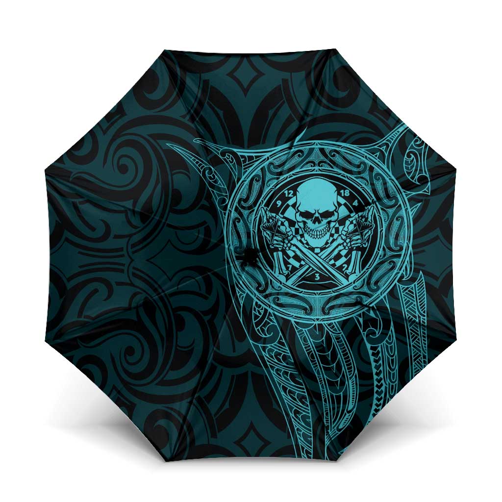 New Zealand Skull Darts Umbrella Aotearoa Maori Chest Tattoo Stylized Teal LT14 One Size Folded 11.42 inch Opened Diameter 37.4 inch Teal - Polynesian Pride