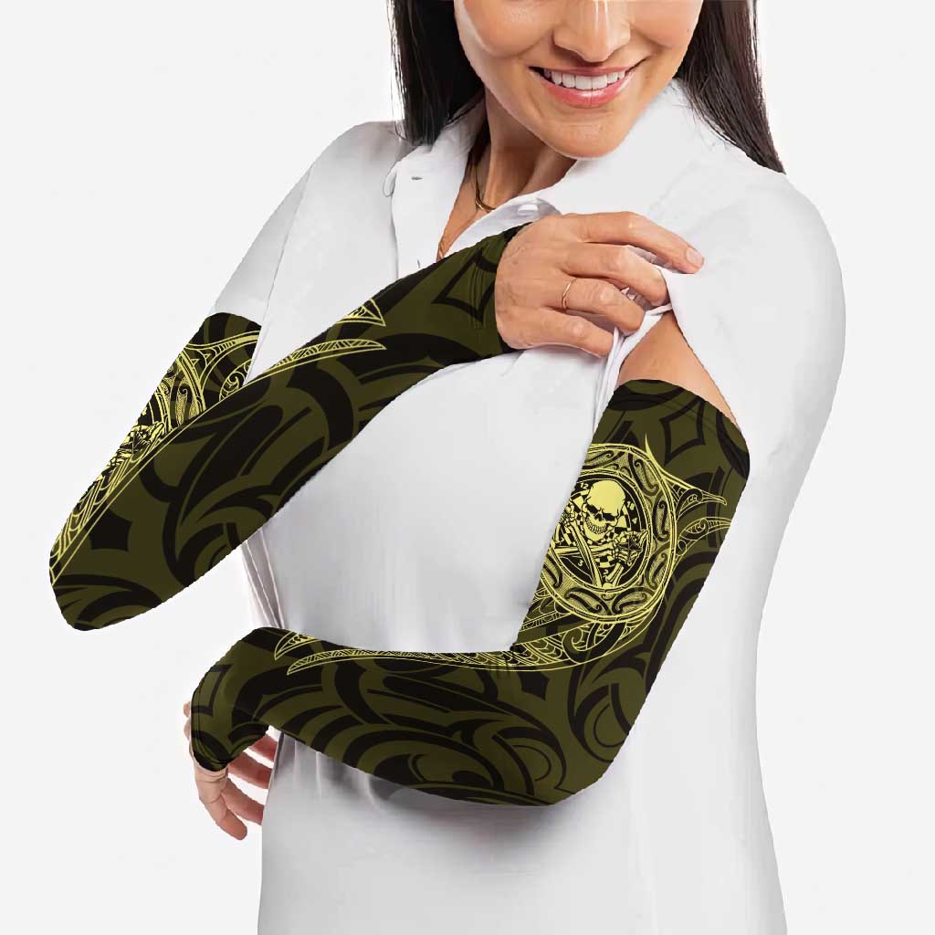 New Zealand Skull Darts Arm Sleeves Aotearoa Maori Chest Tattoo Stylized Gold LT14 - Polynesian Pride