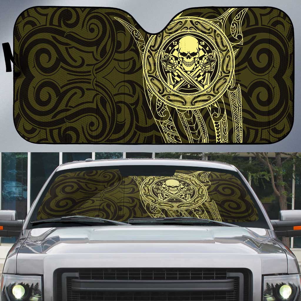 New Zealand Skull Darts Auto Sun Shade Aotearoa Maori Chest Tattoo Stylized Gold LT14 Gold - Polynesian Pride