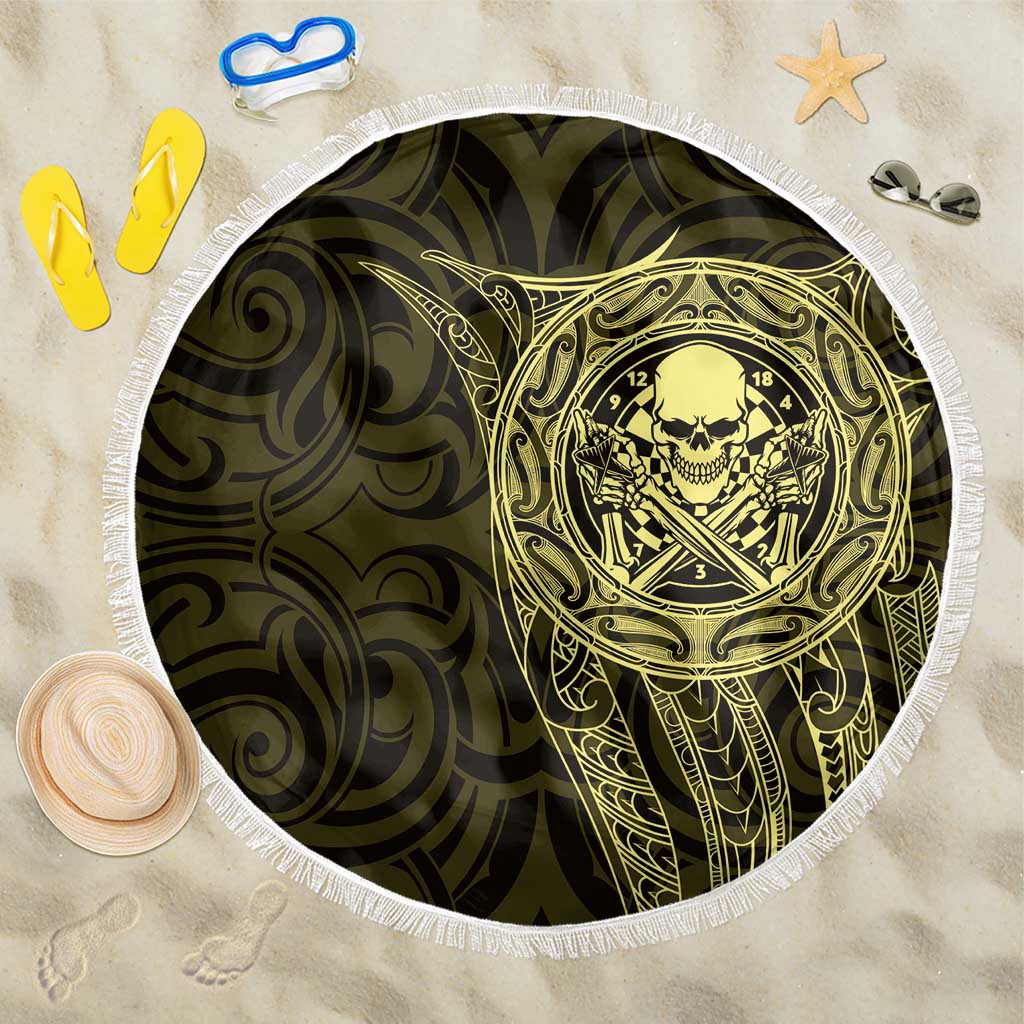 New Zealand Skull Darts Beach Blanket Aotearoa Maori Chest Tattoo Stylized Gold LT14 One Size 150cm Gold - Polynesian Pride