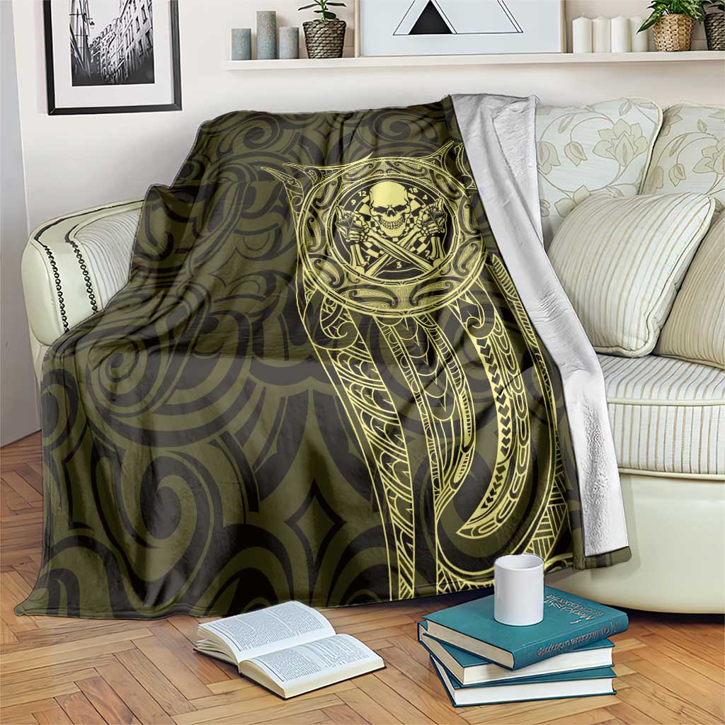 New Zealand Skull Darts Blanket Aotearoa Maori Chest Tattoo Stylized Gold LT14 Gold - Polynesian Pride