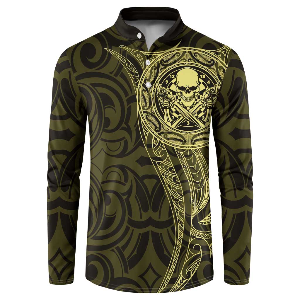 New Zealand Skull Darts Button Sweatshirt Aotearoa Maori Chest Tattoo Stylized Gold LT14 Gold - Polynesian Pride