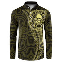 New Zealand Skull Darts Button Sweatshirt Aotearoa Maori Chest Tattoo Stylized Gold LT14 Gold - Polynesian Pride