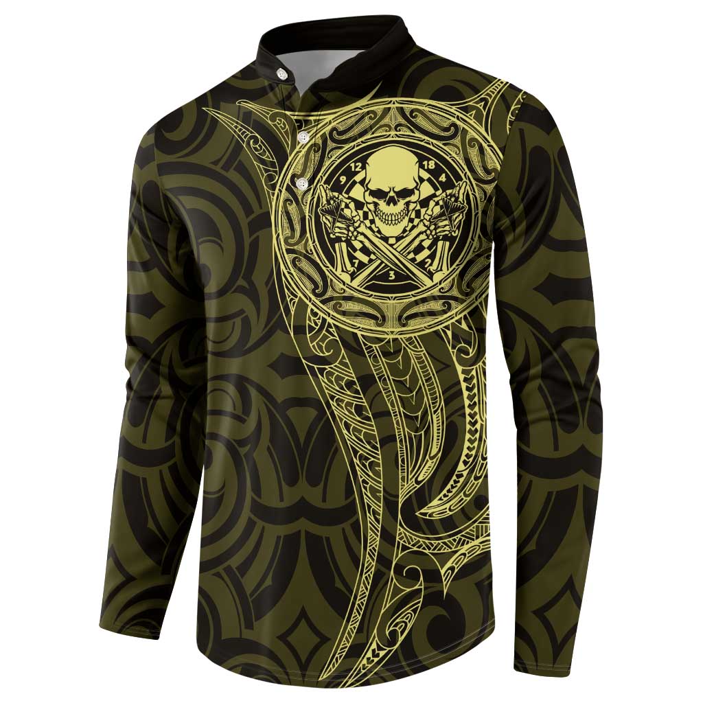 New Zealand Skull Darts Button Sweatshirt Aotearoa Maori Chest Tattoo Stylized Gold LT14 - Polynesian Pride