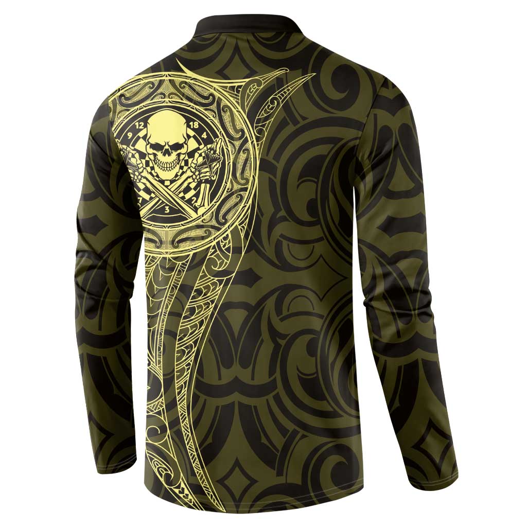 New Zealand Skull Darts Button Sweatshirt Aotearoa Maori Chest Tattoo Stylized Gold LT14 - Polynesian Pride
