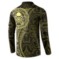 New Zealand Skull Darts Button Sweatshirt Aotearoa Maori Chest Tattoo Stylized Gold LT14 - Polynesian Pride