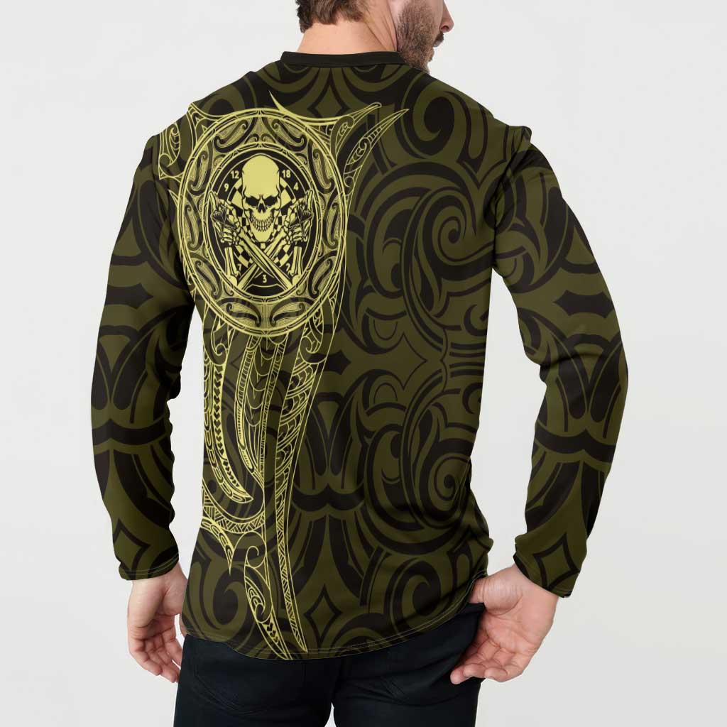 New Zealand Skull Darts Button Sweatshirt Aotearoa Maori Chest Tattoo Stylized Gold LT14 - Polynesian Pride