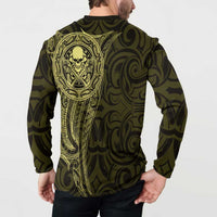 New Zealand Skull Darts Button Sweatshirt Aotearoa Maori Chest Tattoo Stylized Gold LT14 - Polynesian Pride