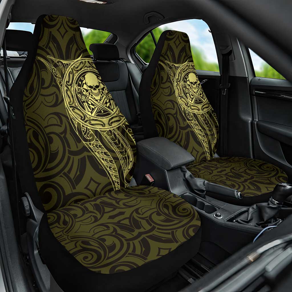 New Zealand Skull Darts Car Seat Cover Aotearoa Maori Chest Tattoo Stylized Gold LT14 One Size Gold - Polynesian Pride