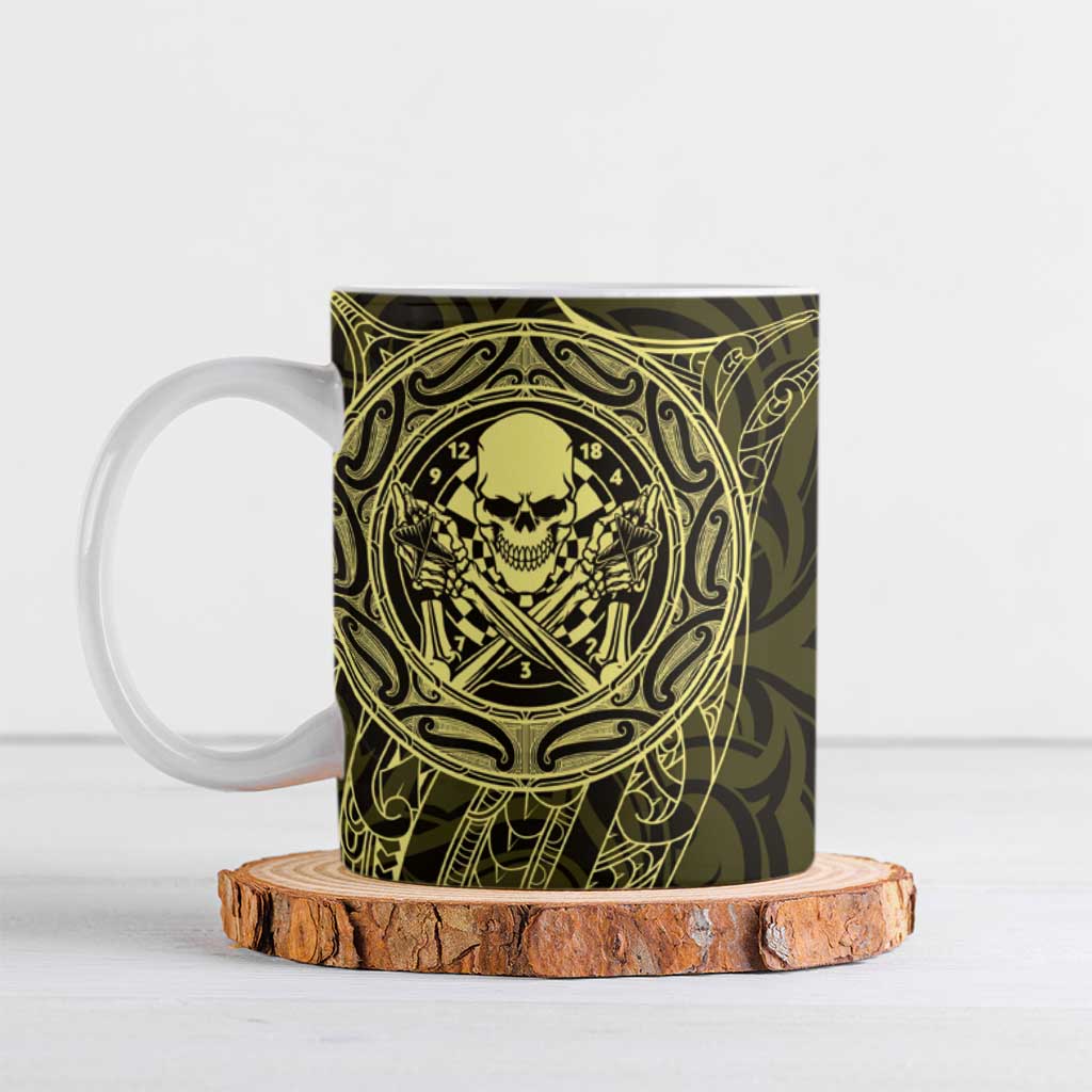 New Zealand Skull Darts Ceramic Mug Aotearoa Maori Chest Tattoo Stylized Gold LT14 Gold - Polynesian Pride