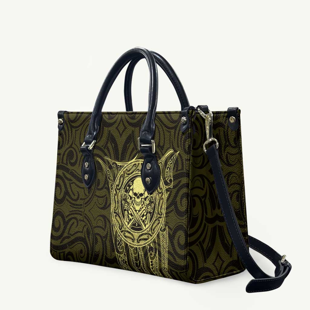 New Zealand Skull Darts Leather Bag Aotearoa Maori Chest Tattoo Stylized Gold LT14 Gold - Polynesian Pride